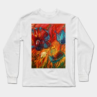 A Field of Red, Blue and White Poppies Long Sleeve T-Shirt